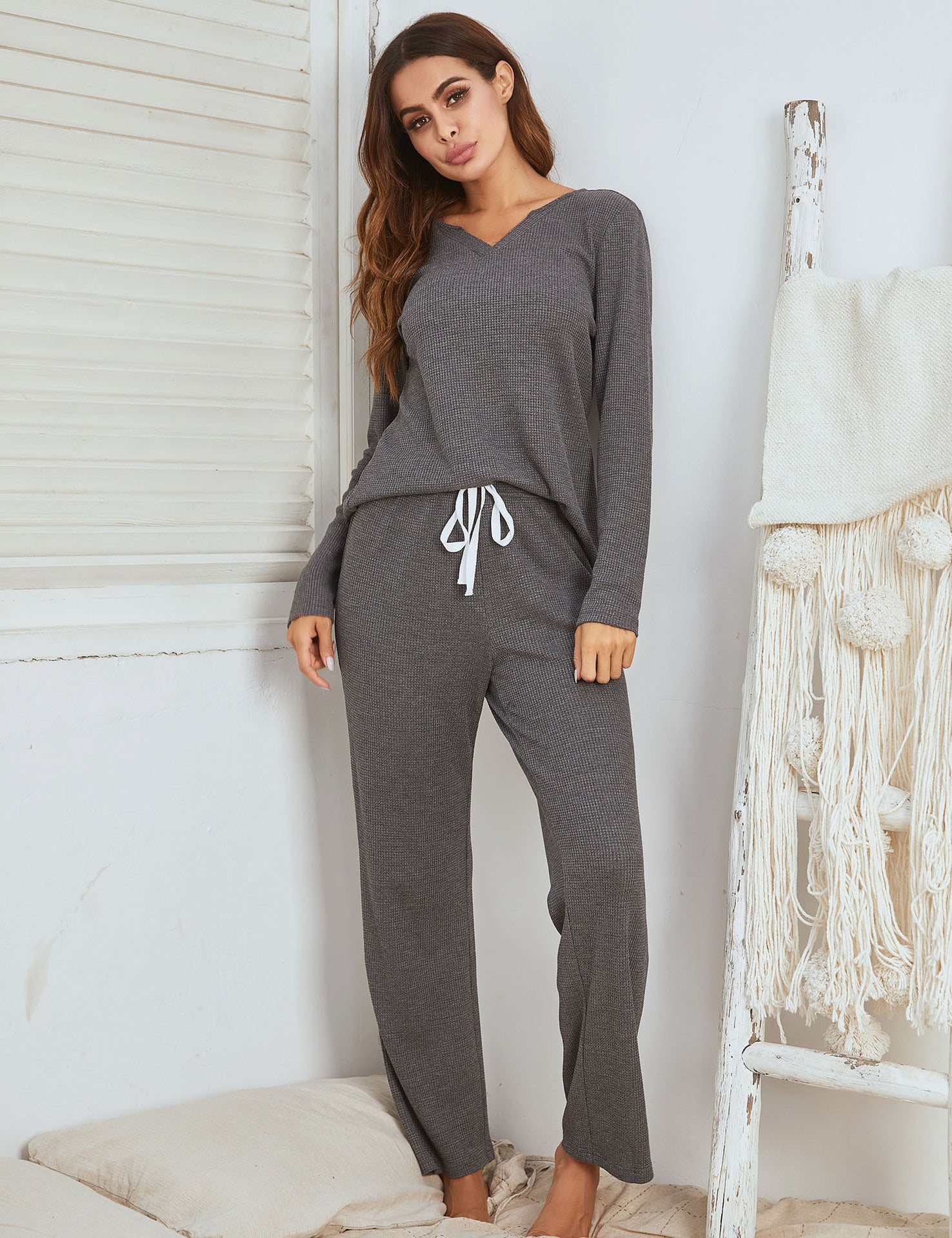 Long Sleeve Lounge Suit – Breathable Striped Comfort Wear