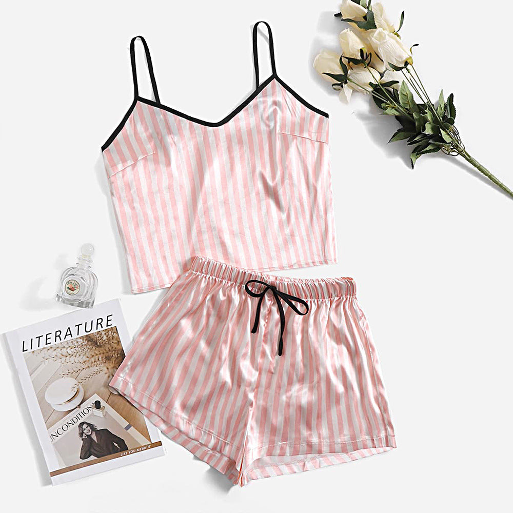 Summer Silk Ice Silk Suspender Pyjama Shorts - NoirPyjamas