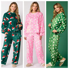 Women’s Santa Christmas Pyjama Set – Cozy Flannel 2-Piece Sleepwear
