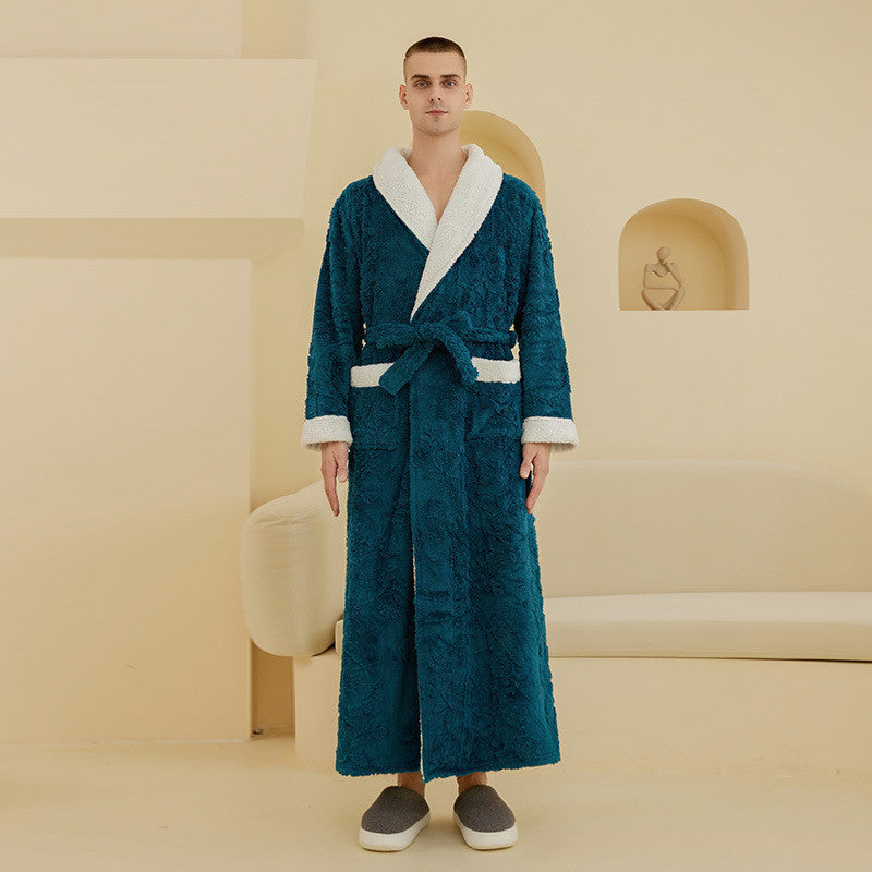 Couple Jacquard Double Layer Thickened Flannel Nightgown - NOIRPYJAMA