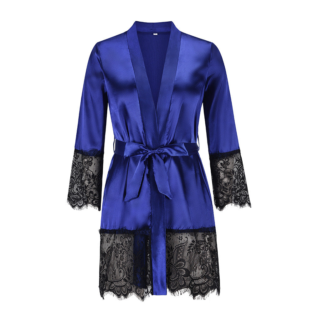 Pyjama dress, long-sleeved lace gown - NoirPyjamas