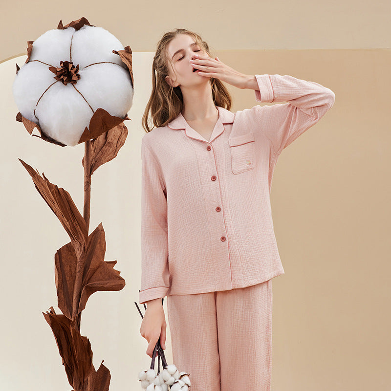 Couple Double-Layer Crepe Cotton Pyjamas